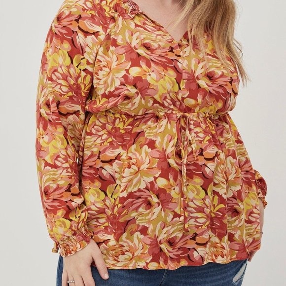 3X Plus Size Torrid Rayon Crepe Tie Waist Peasant Top blouse shirt womens - Picture 1 of 4